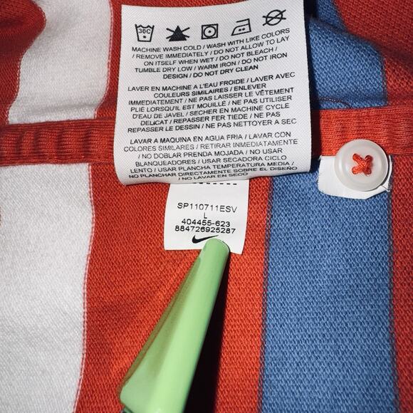 Nike Sportswear Men LG Red Blue White Stripe Polo Shirt Pinwheel Logo Cotton - Picture 7 of 8